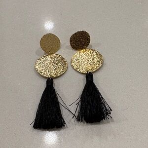 Elegant Gold and Black Tassel Earrings